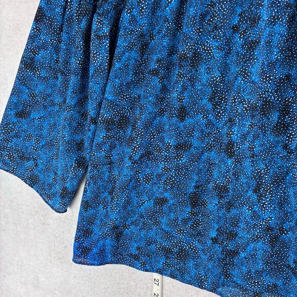 Michael Kors Smocked Blouse Women's Medium Blue Abstract Dot Motif Wide Sleeve - Picture 2 of 11
